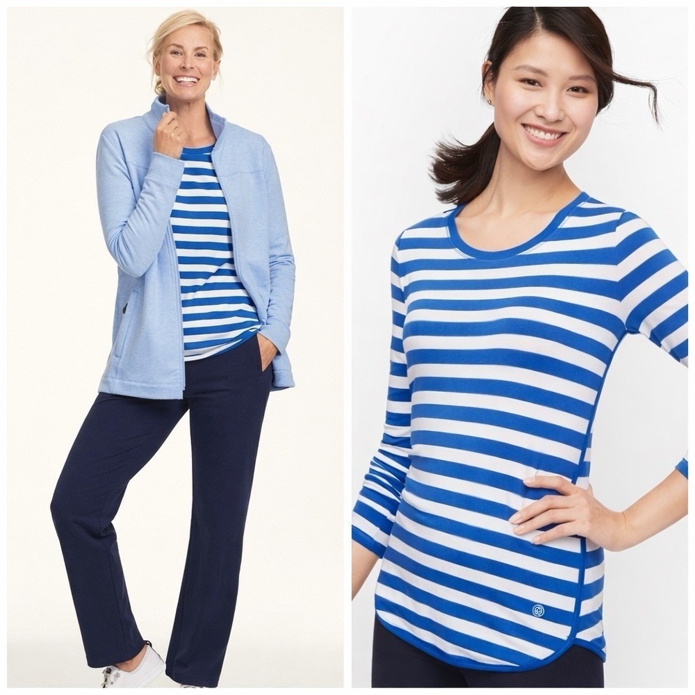 Talbots FRESH JERSEY TEE Women's Blue White Striped stretch Top Shirt Size M - Picture 3 of 12